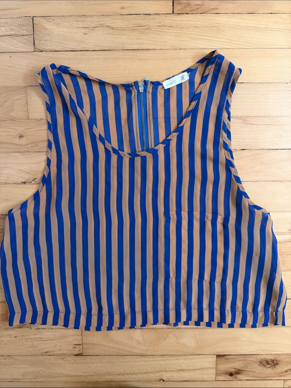 mine Blue and Tan Striped Sleeveless Crop Top